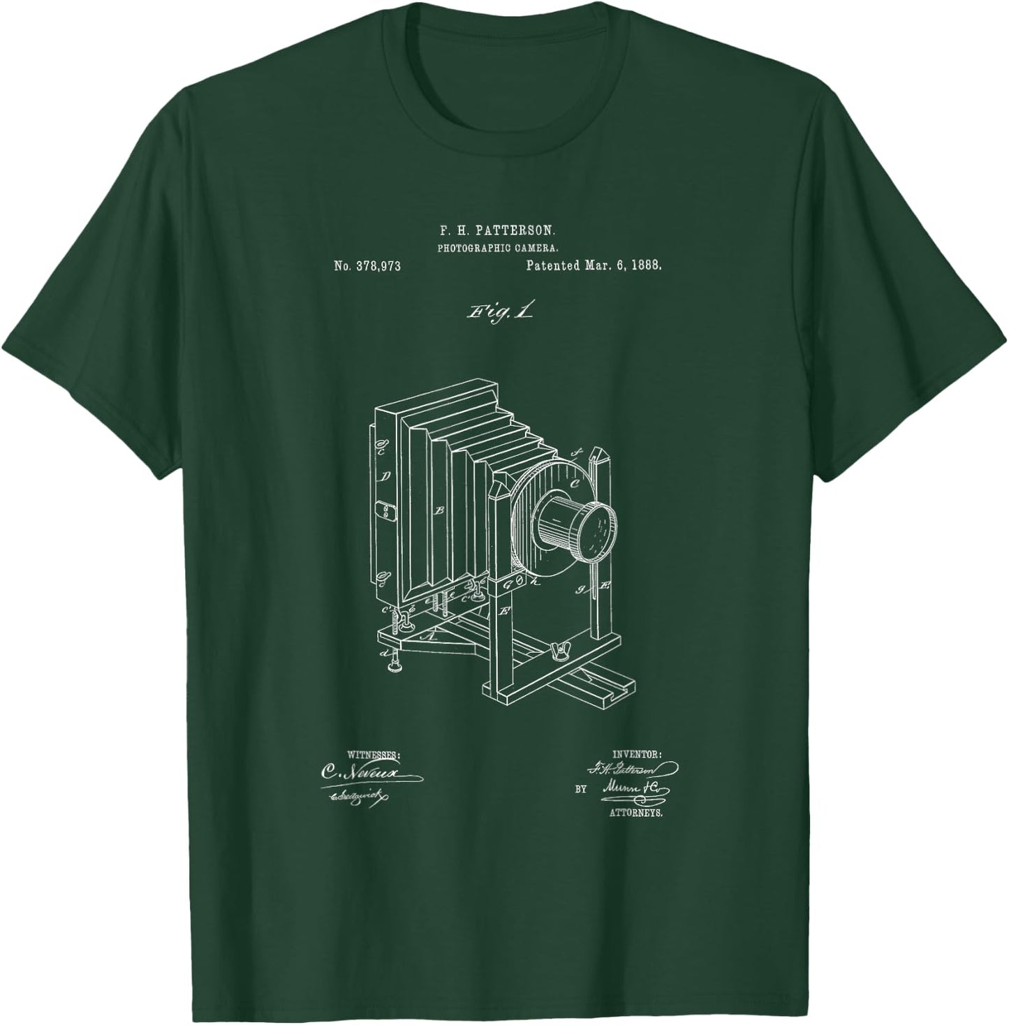 Camera Man with Antique Patent Art Camera T-Shirt - T-Shirt | Forest