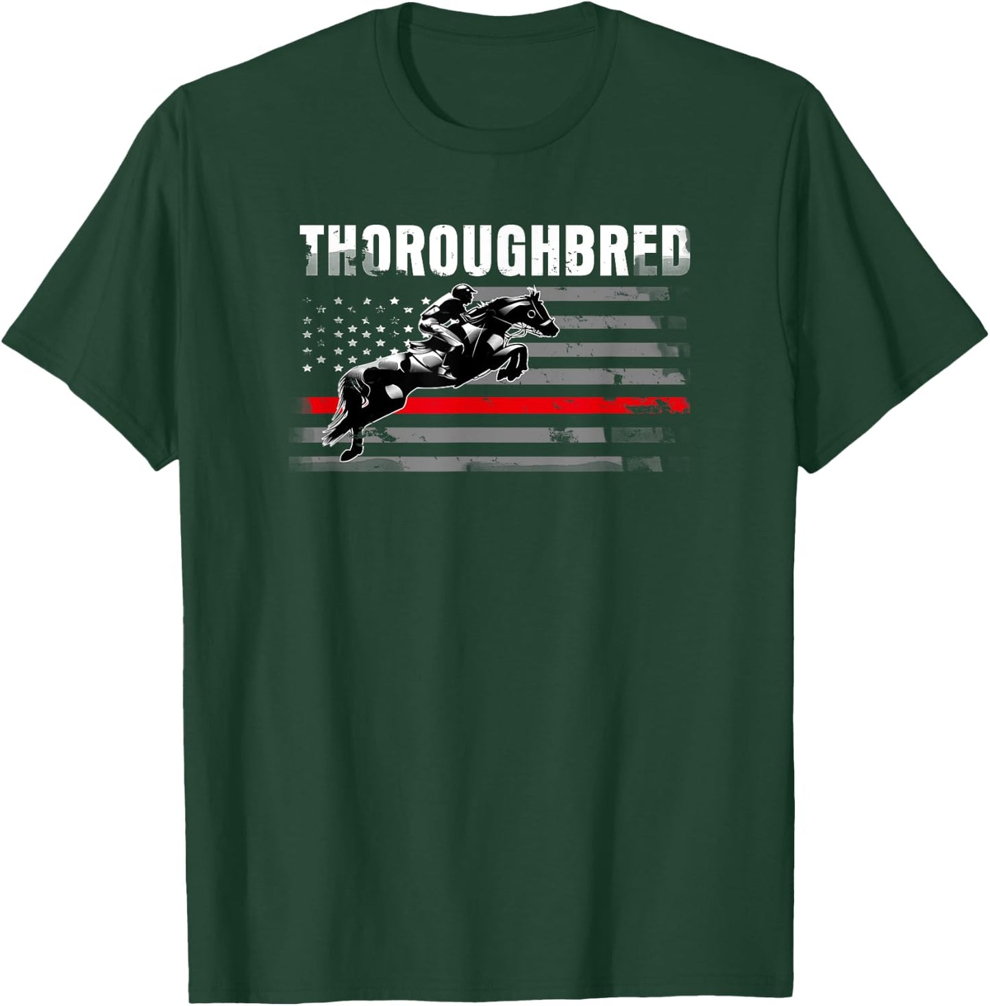 Thoroughbred Racing Horse American Flag Kids Men T-Shirt - T-Shirt | Forest