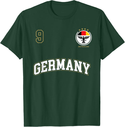 Germany Soccer Uniform Shirt No. 9 Sports Team German Flag T-Shirt - T-Shirt | Forest