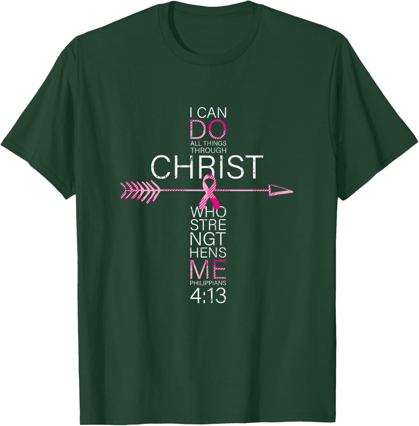 Pink Christian Breast Cancer Cross Religious Bible Verse T-Shirt - T-Shirt | Forest