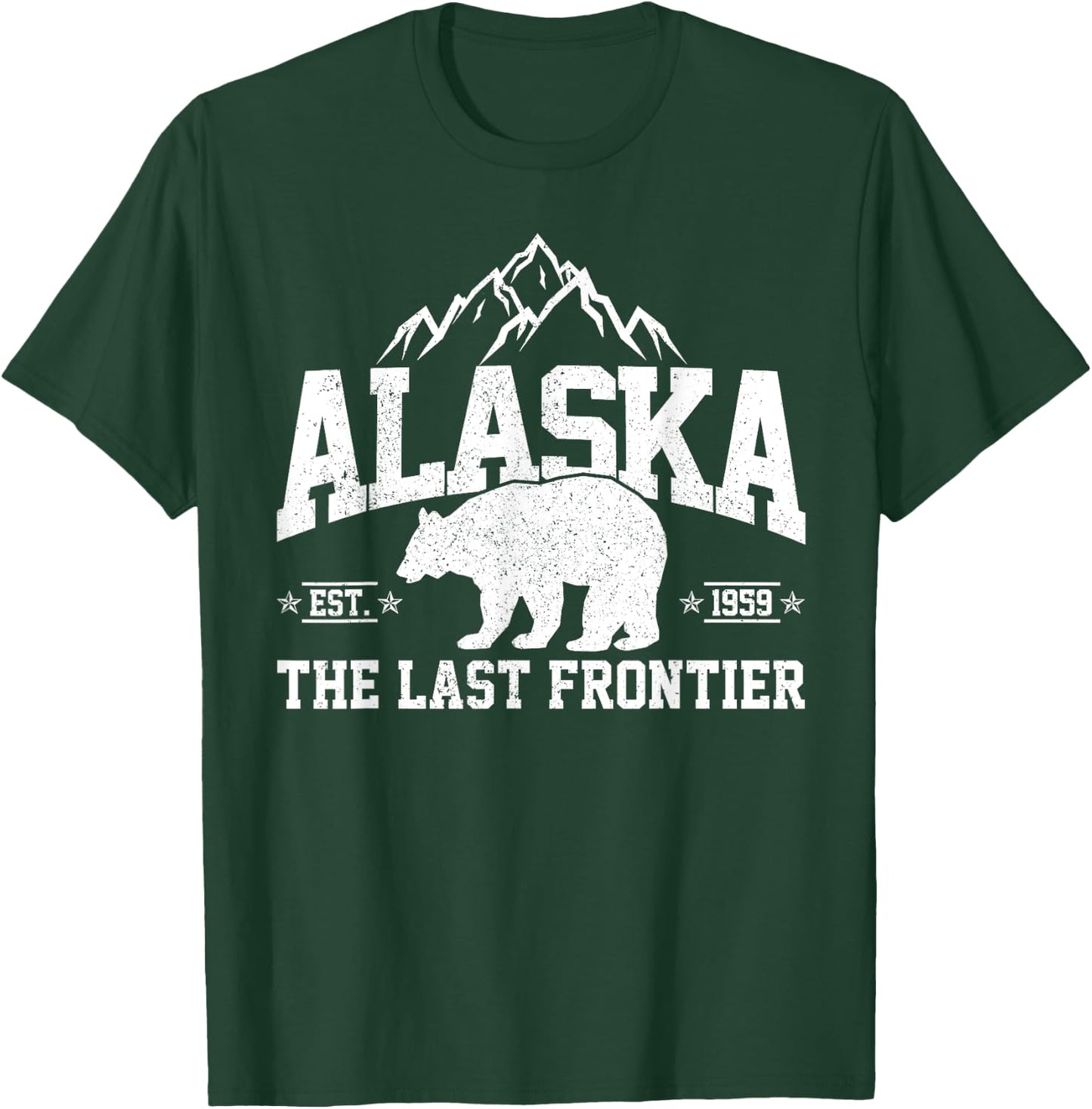 Alaska The Last Frontier EST 1959 Grizzly Bear Mountains T-Shirt - T-Shirt | Forest