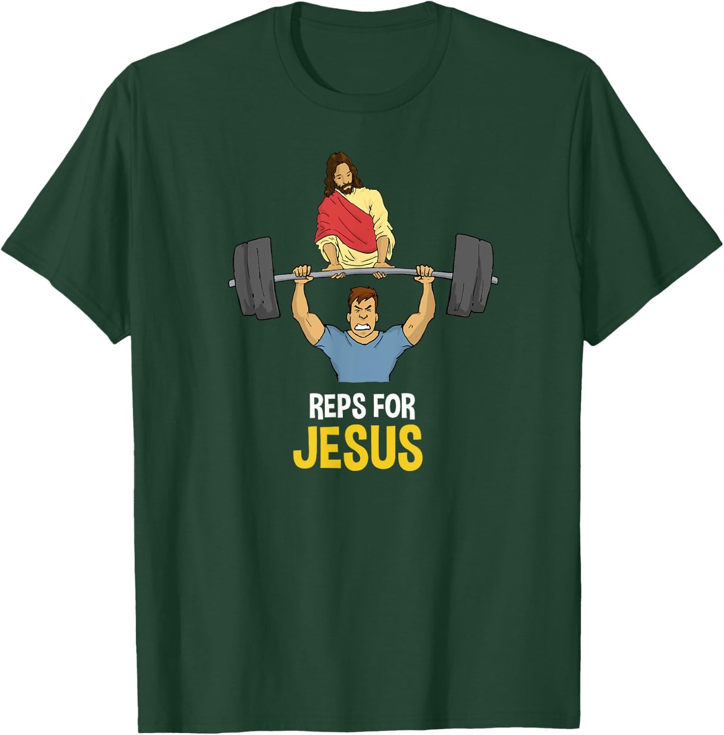 Clever Sloth: Reps For Jesus Weightlifting Gym Workout T-Shirt - T-Shirt | Forest