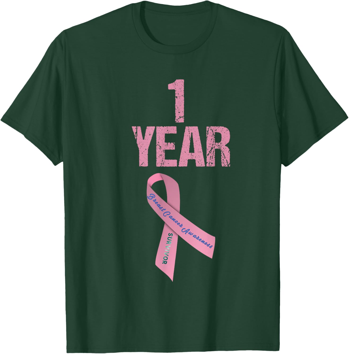 One 1 Years Survivor Breast Cancer Shirt Awareness Present T-Shirt - T-Shirt | Forest