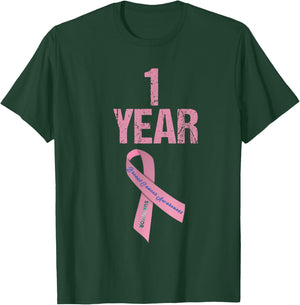 One 1 Years Survivor Breast Cancer Shirt Awareness Present T-Shirt - T-Shirt | Forest