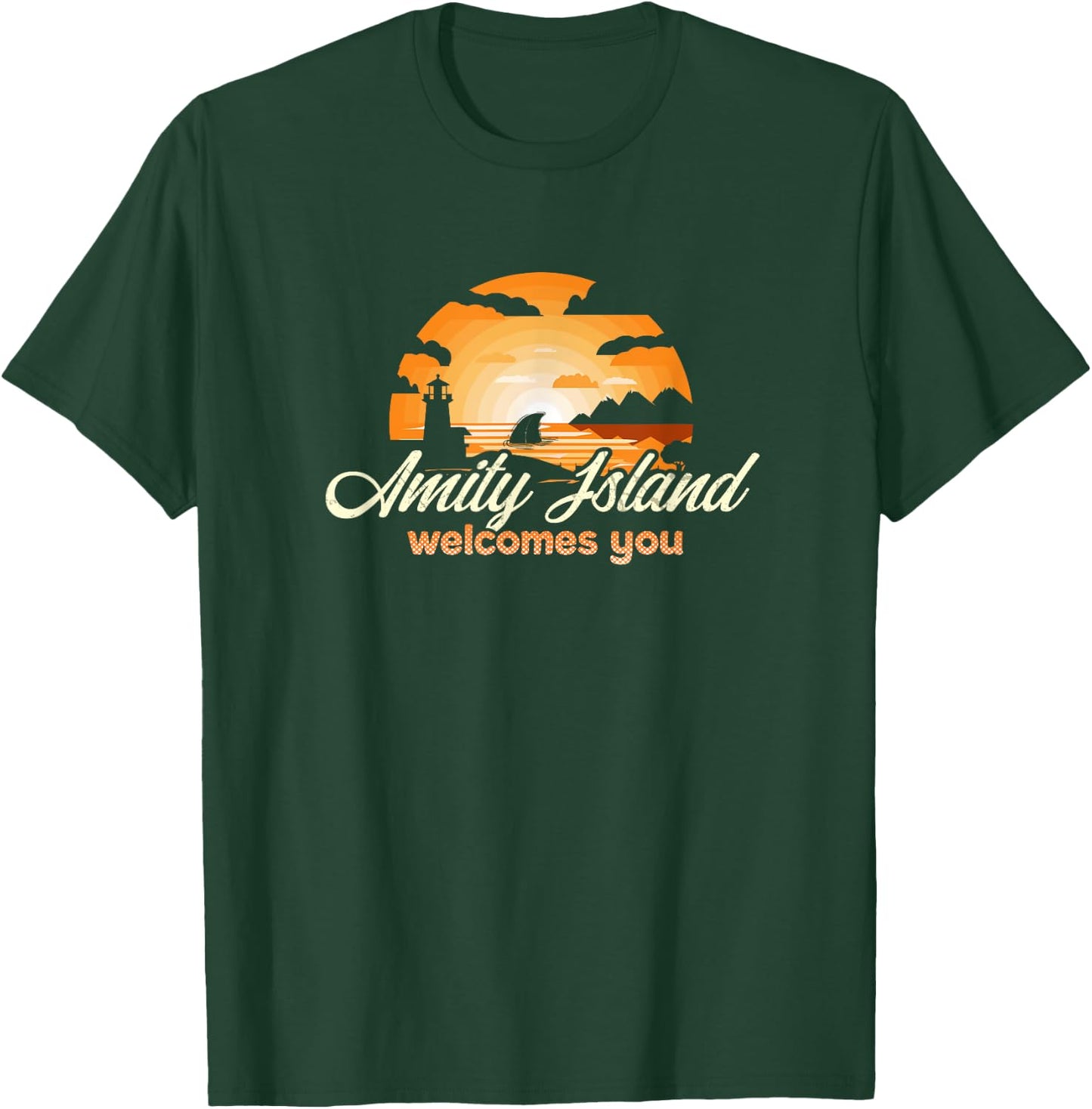Amity Island Welcomes You Sunset Funny Shark T-Shirt - T-Shirt | Forest