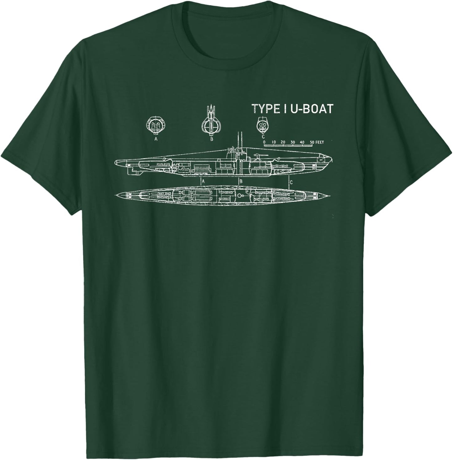 Type I U-boat WWII German Submarine Blueprints T-Shirt - T-Shirt | Forest