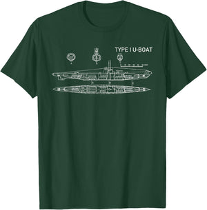 Type I U-boat WWII German Submarine Blueprints T-Shirt - T-Shirt | Forest