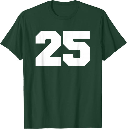 Number 25 Sports Jersey Player #25 Fan FRONT Print Varsity T-Shirt - T-Shirt | Forest