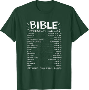 Christianity Bible Emergency Hotlines | Men Women T-Shirt - T-Shirt | Forest