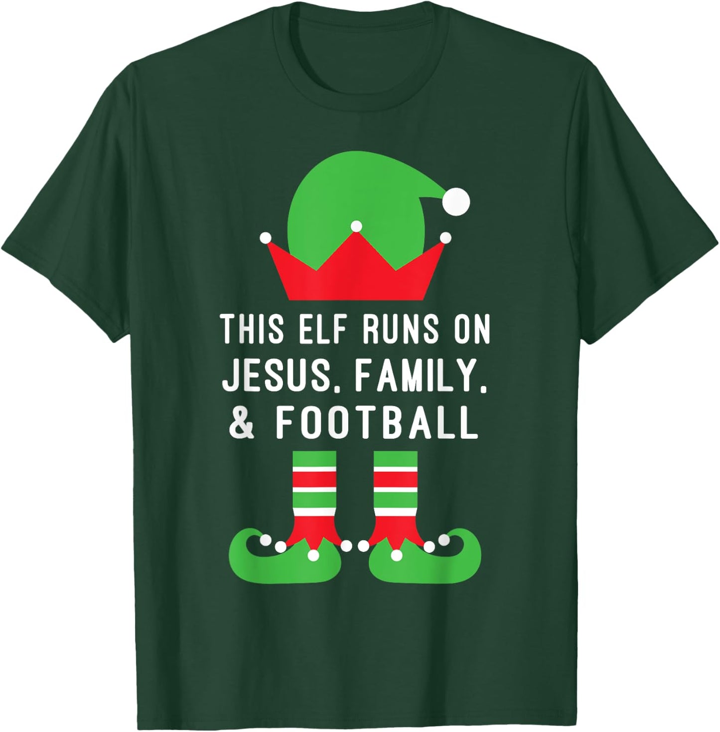 This Elf Runs On Jesus,Family, Football Christian Christmas T-Shirt - T-Shirt | Forest