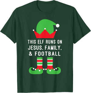 This Elf Runs On Jesus,Family, Football Christian Christmas T-Shirt - T-Shirt | Forest