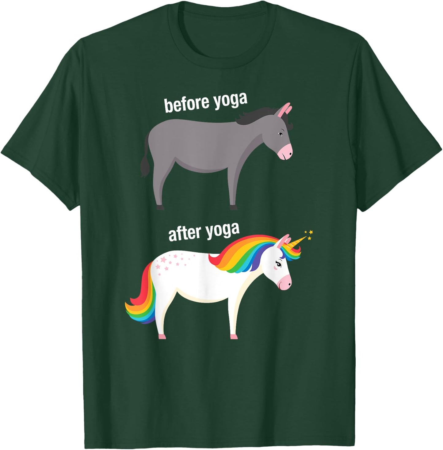Before and After Yoga Funny Unicorn illustration Design T-Shirt - T-Shirt | Forest