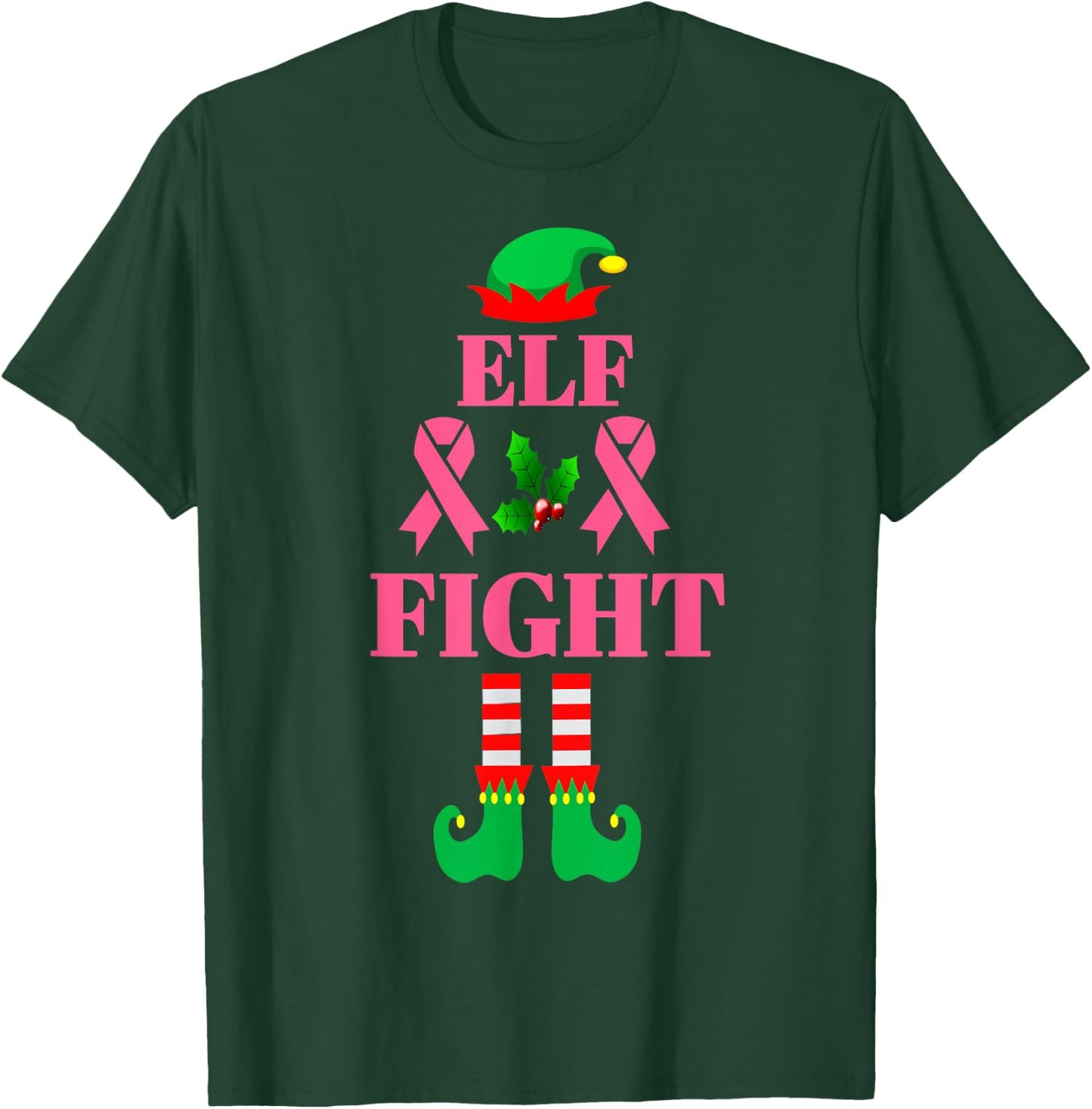 Fight Breast Cancer Elf Matching Family Group Christmas T-Shirt - T-Shirt | Forest