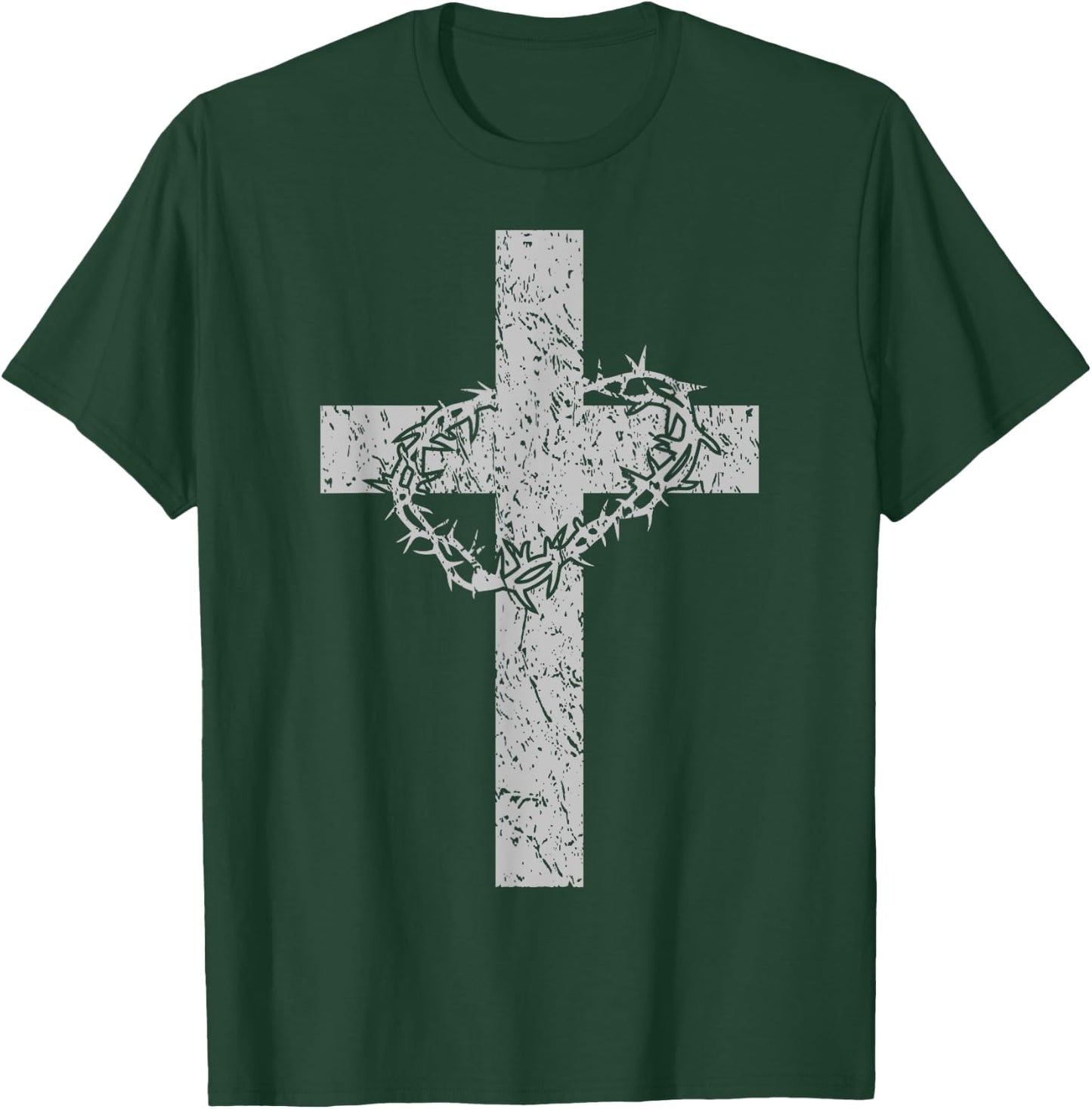 Vintage Distressed Cross & Crown of Thorns Christian T-Shirt - T-Shirt | Forest