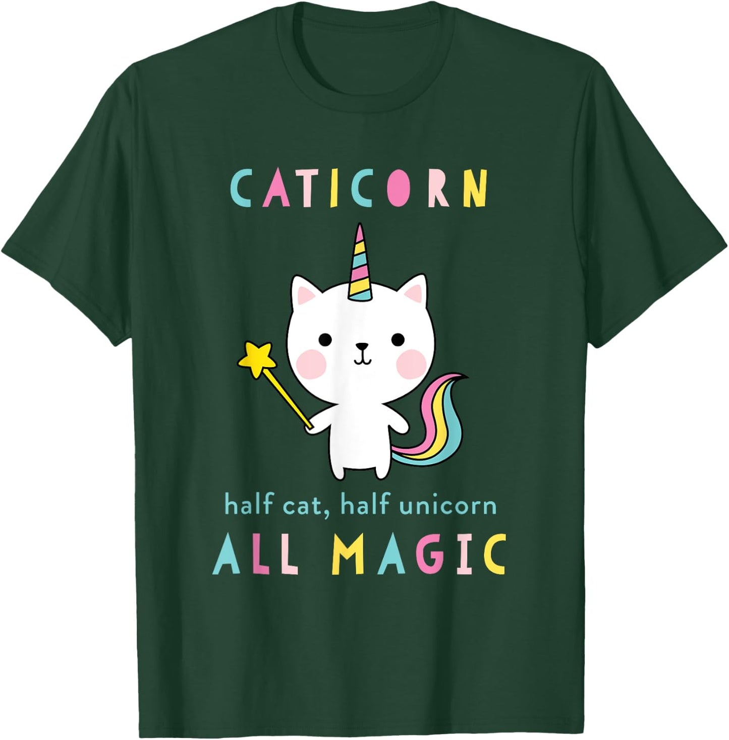 Caticorn Half Cat Unicorn Shirt Cute Girls Meowgical Theme T-Shirt - T-Shirt | Forest