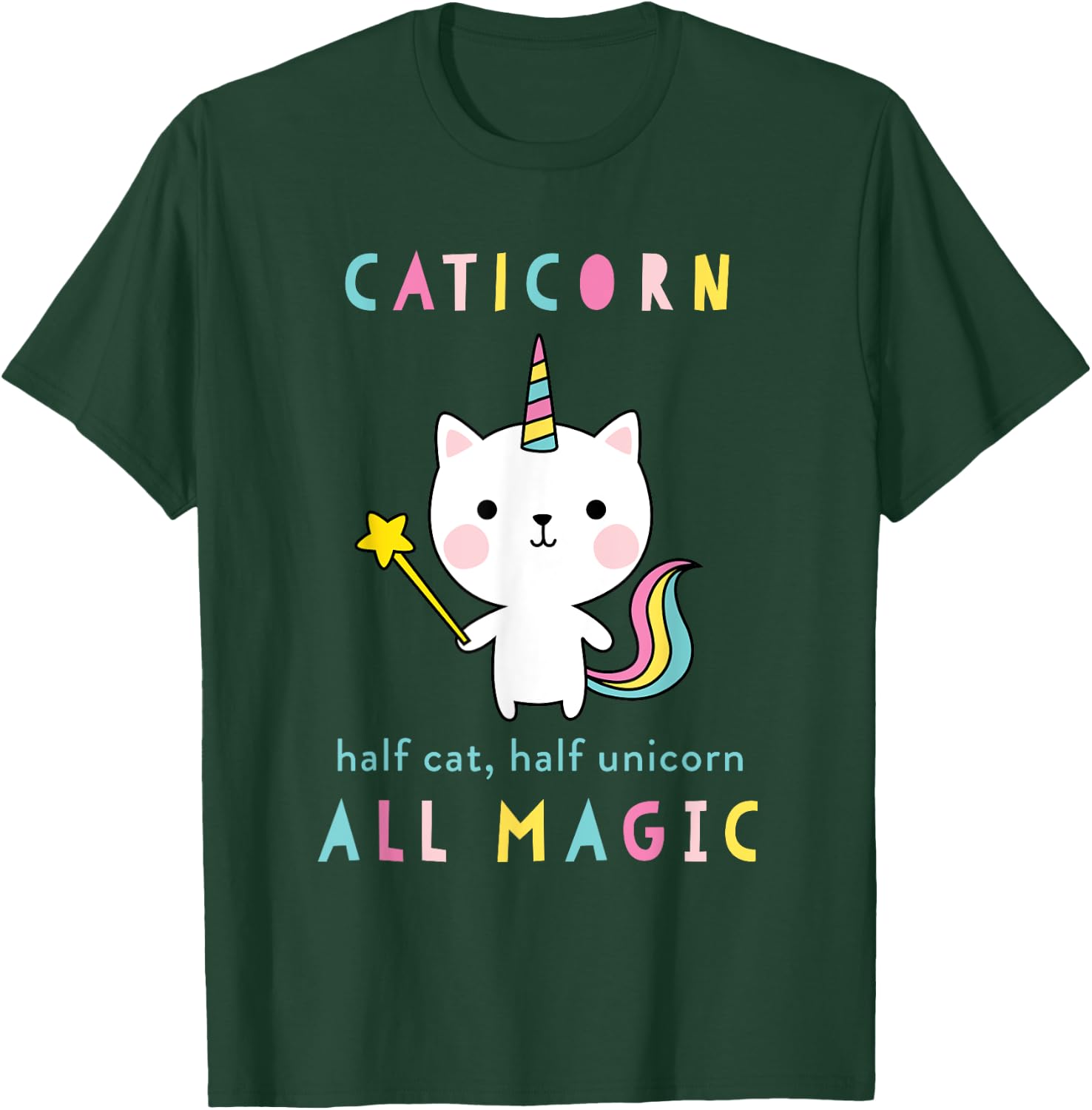 Caticorn Half Cat Unicorn Shirt Cute Girls Meowgical Theme T-Shirt - T-Shirt | Forest
