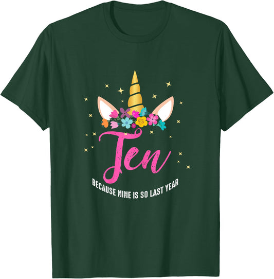 10 Years Old Birthday Girl Gifts Unicorn 10th Birthday T-Shirt - T-Shirt | Forest