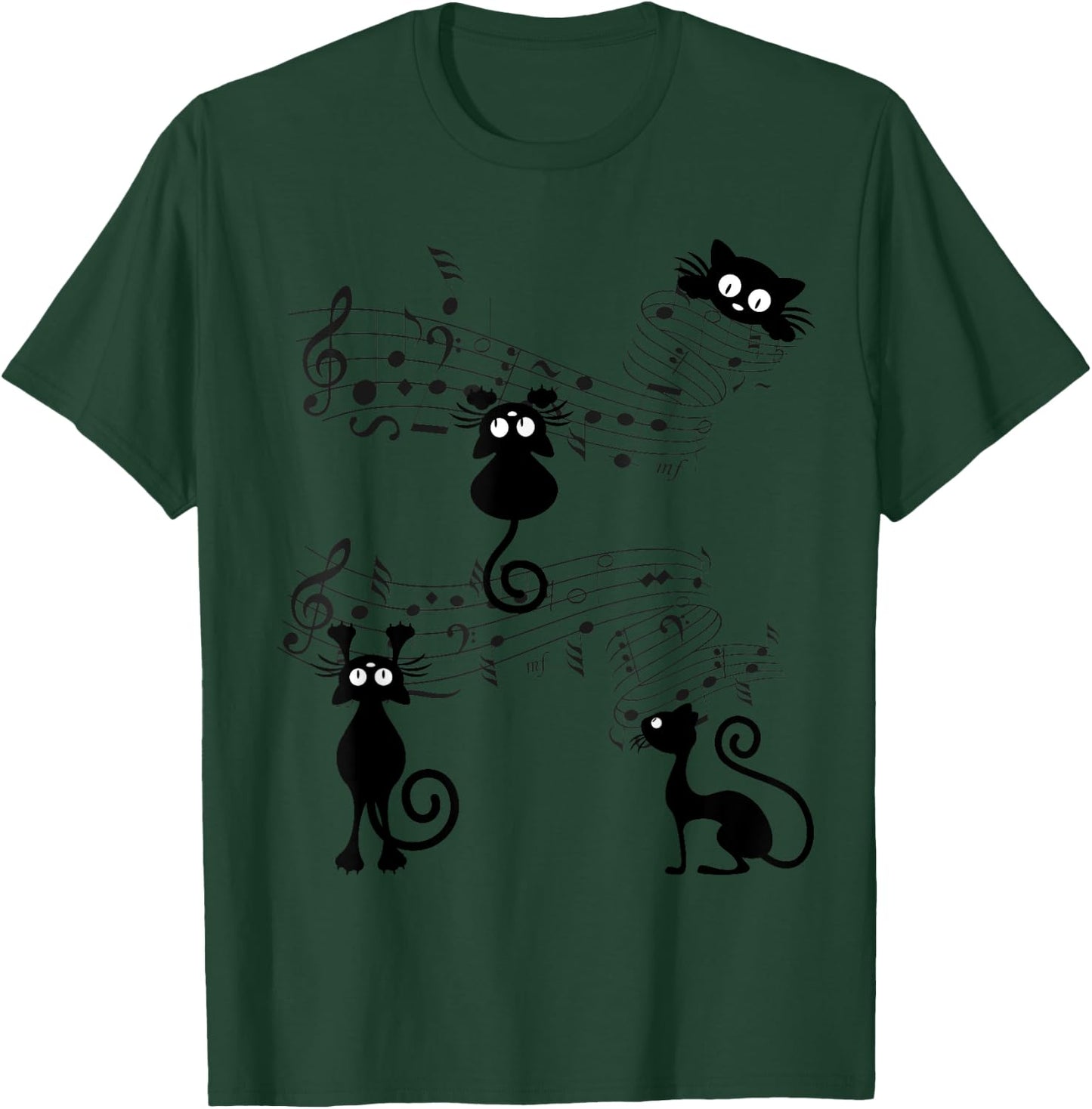 Cat Kitty Playing Music Note Black Cat lover Gift T-Shirt - T-Shirt | Forest