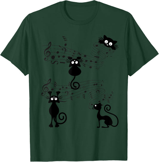 Cat Kitty Playing Music Note Black Cat lover Gift T-Shirt - T-Shirt | Forest