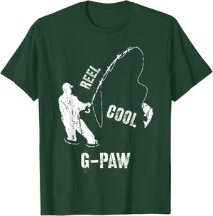 Vintage Reel Cool G-Paw Fishing Fisherman Grandfather Gift T-Shirt - T-Shirt | Forest