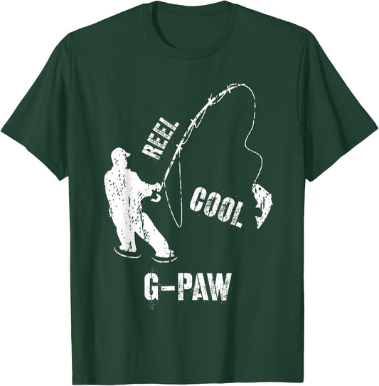 Vintage Reel Cool G-Paw Fishing Fisherman Grandfather Gift T-Shirt - T-Shirt | Forest