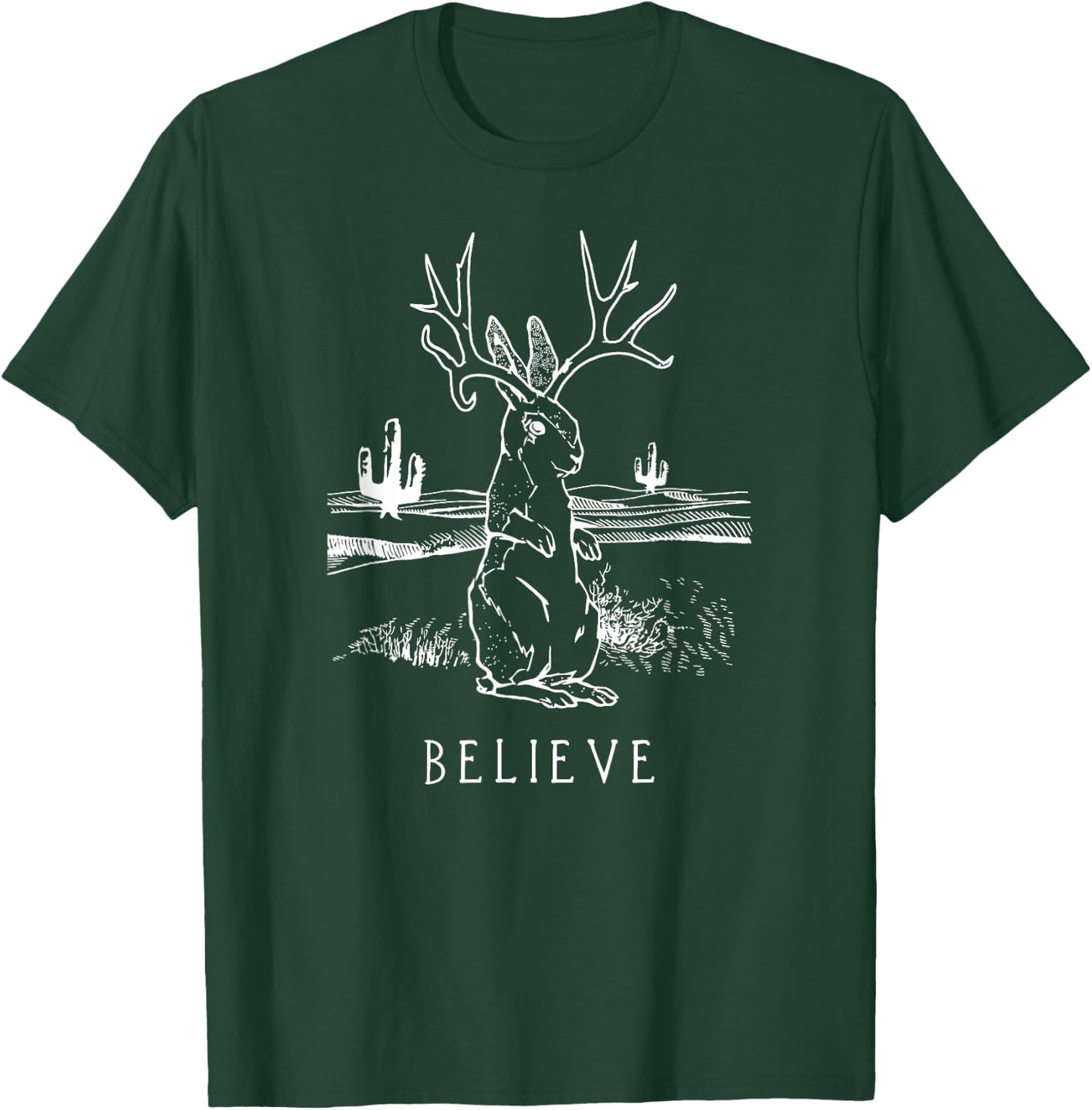 Believe Jackalope T Shirt, Cryptid Rabbit Bunny Apparel T-Shirt - T-Shirt | Forest