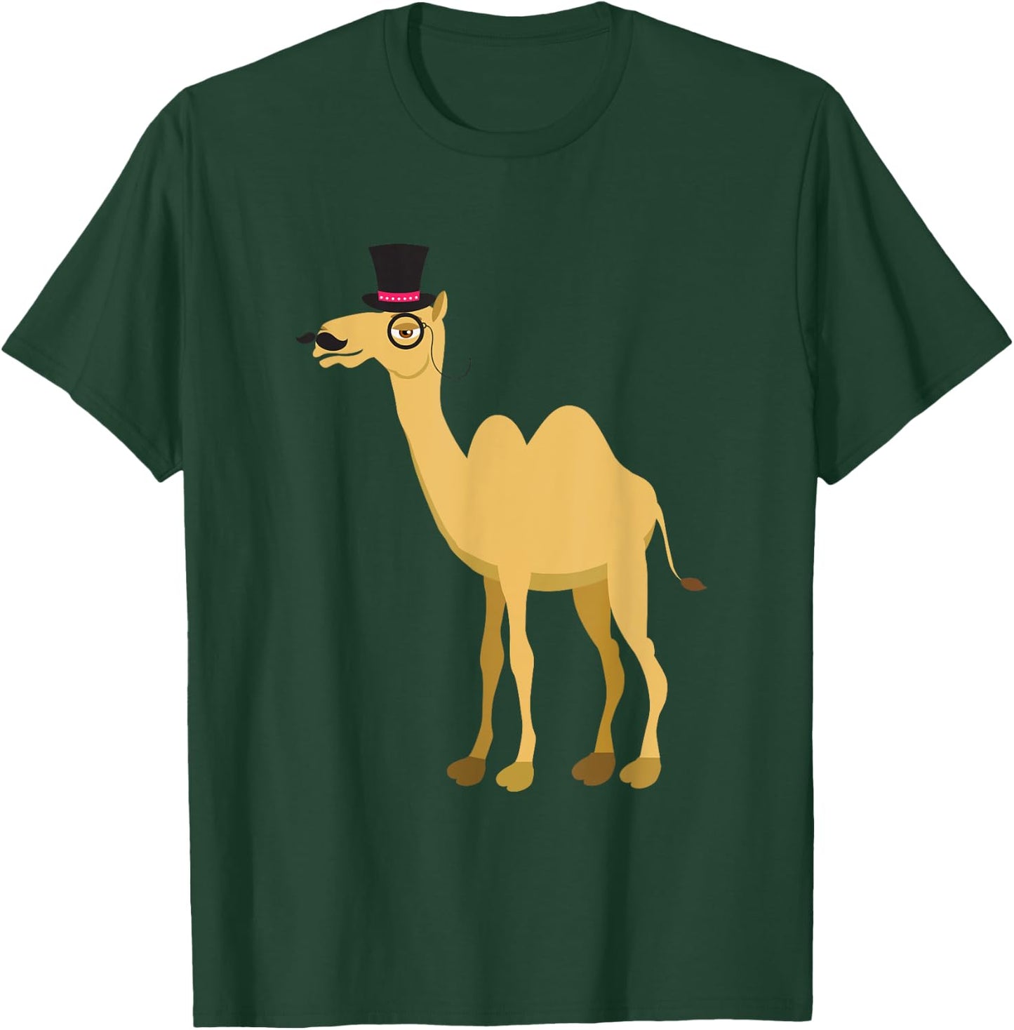 Mr Camel With Curly Retro Moustache, Hat And Monocle T-Shirt - T-Shirt | Forest
