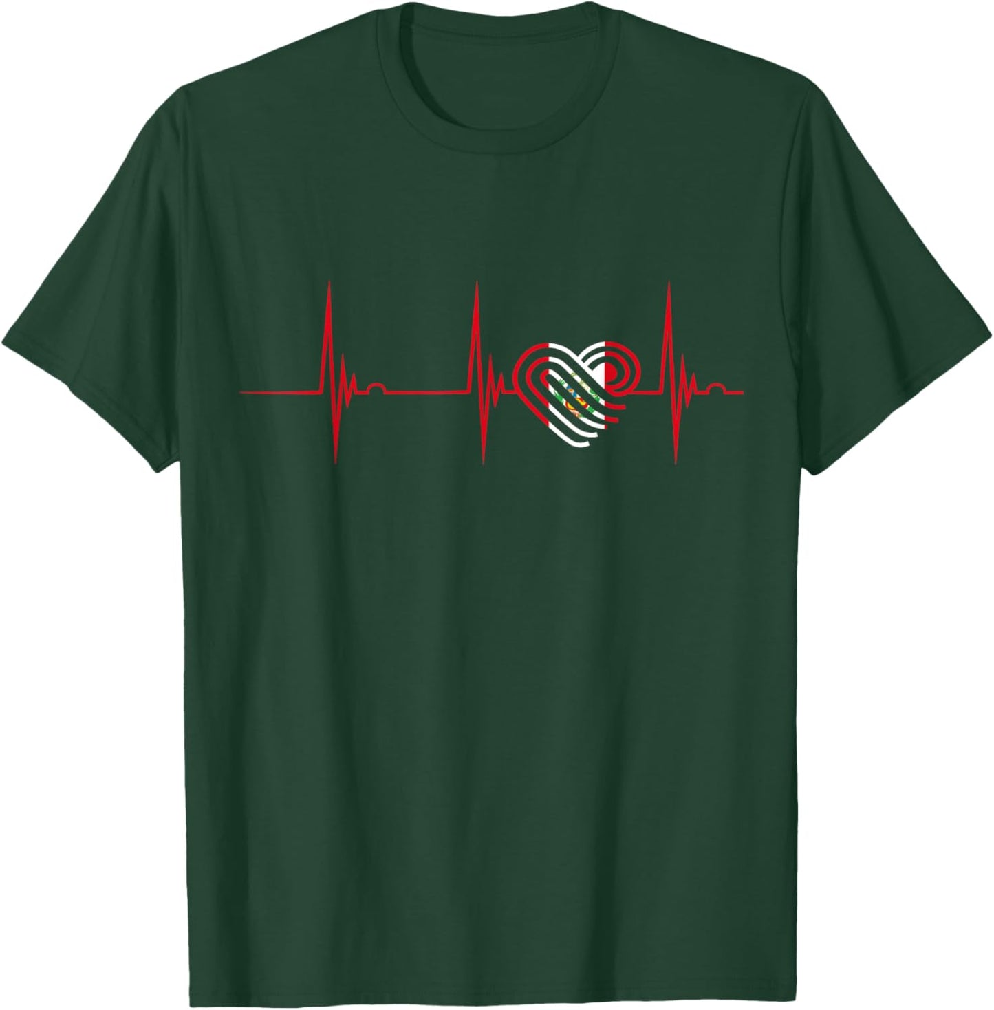 Peruvian Pride Heartbeat EKG Pulse Heart Peru Peruvian Flag T-Shirt - T-Shirt | Forest