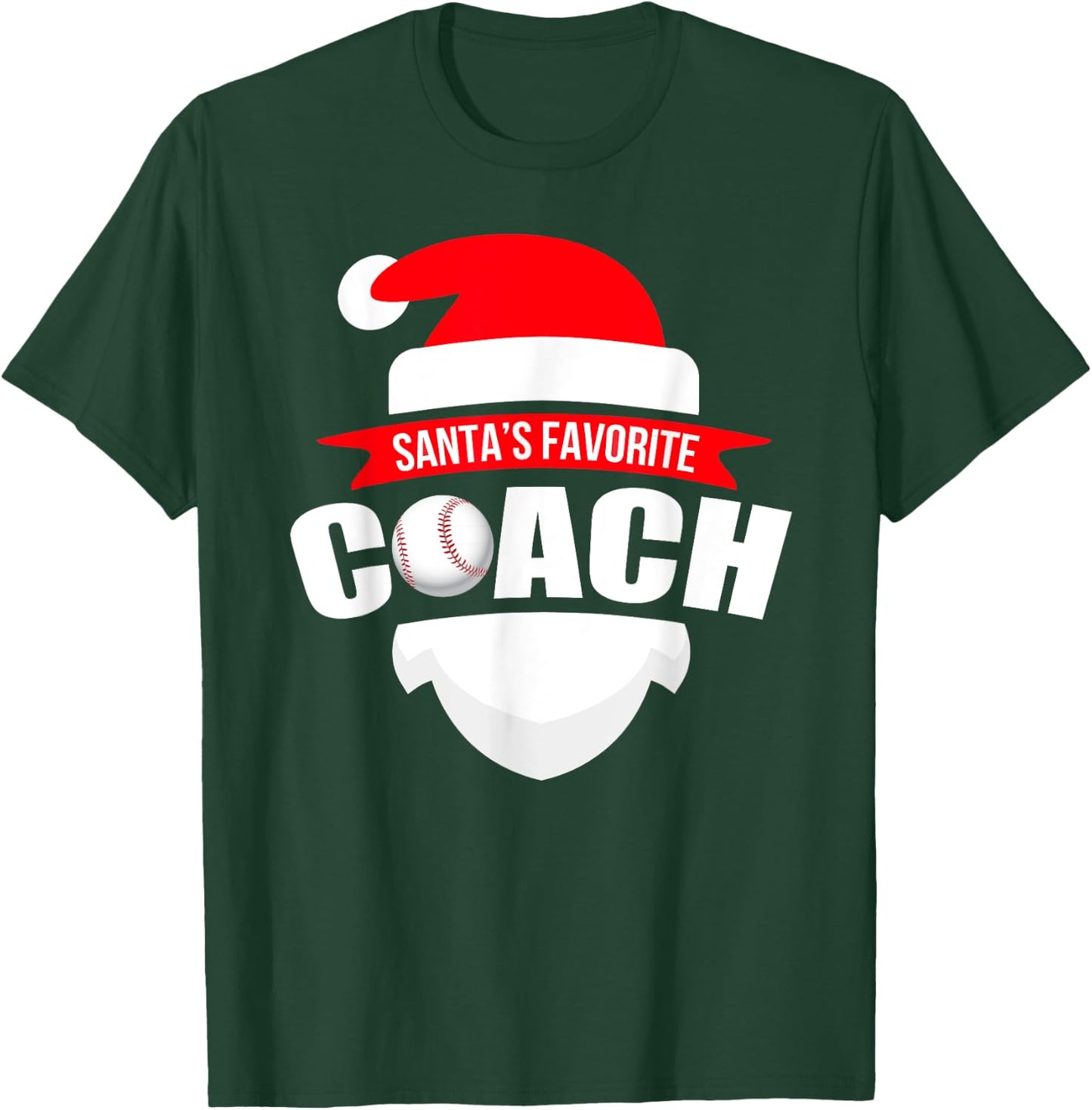 Santa's Favorite Baseball Coach Funny Christmas T-Shirt - T-Shirt | Forest