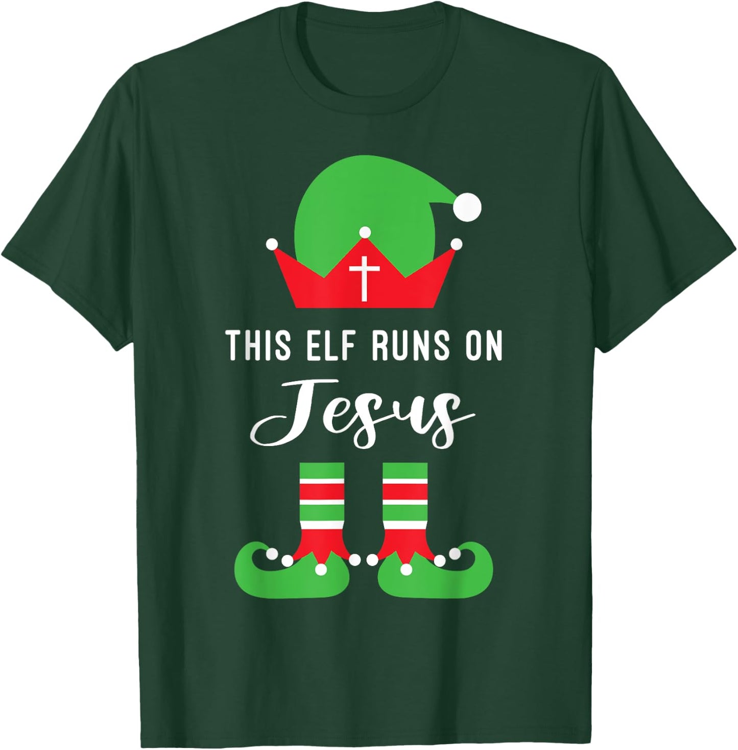 This Elf Runs On Jesus Christian Religious Christmas T-Shirt - T-Shirt | Forest