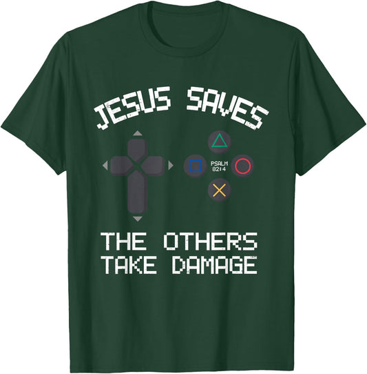 Vintage Christian Video Gamer Jesus Saves T-Shirt - T-Shirt | Forest