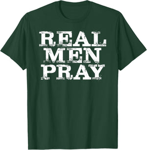Christian : Real Men Pray Hard Prayer T-Shirt - T-Shirt | Forest