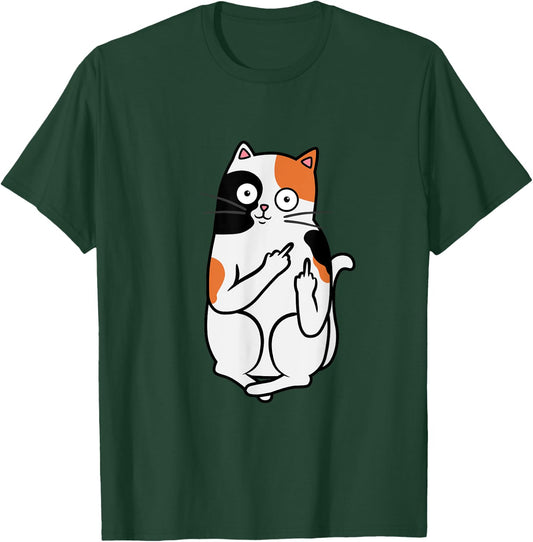 Cat Middle Finger Calico Flippin' Bird T shirt T-Shirt - T-Shirt | Forest