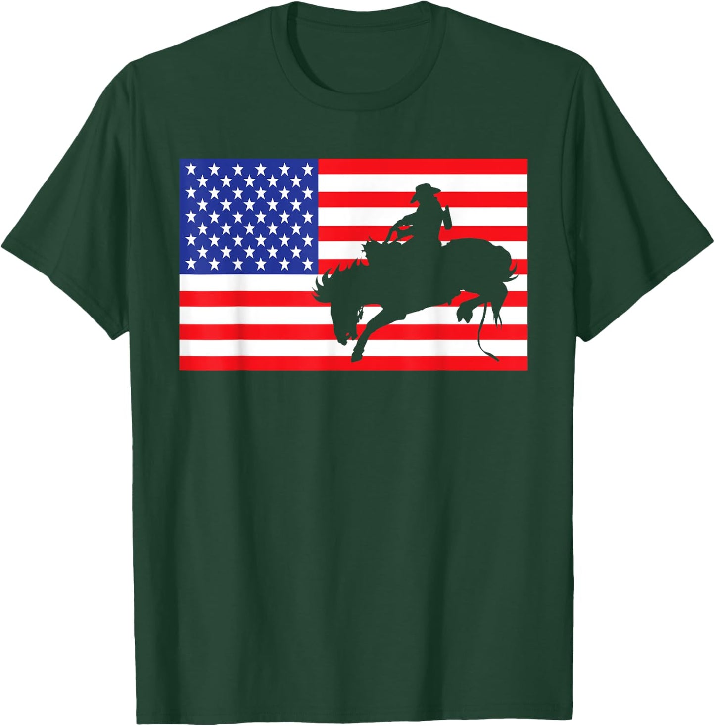 Rodeo USA American Flag Bull Rider Cow Cowboys 4th Of July T-Shirt - T-Shirt | Forest