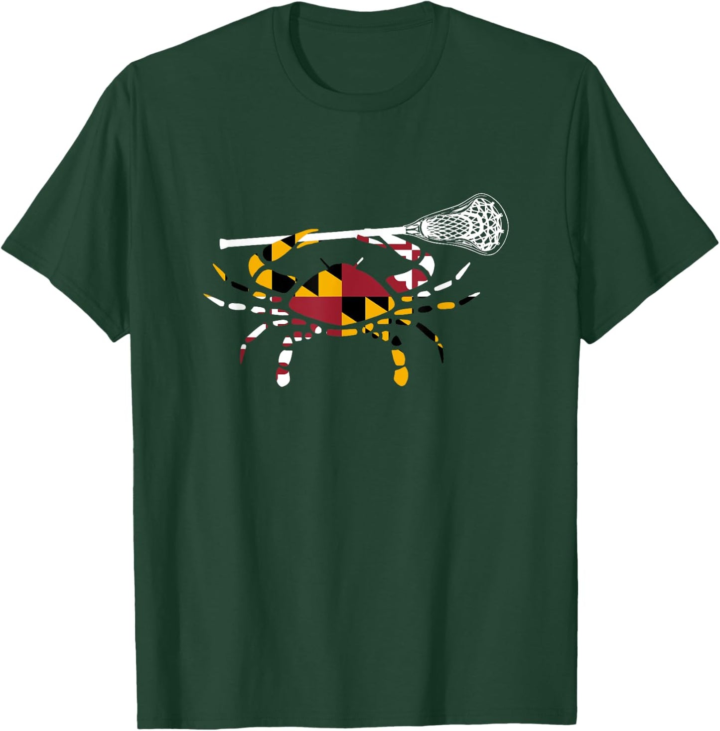 Maryland Crab Holding Lacrosse Stick Boys Girls LAX Shirt T-Shirt - T-Shirt | Forest