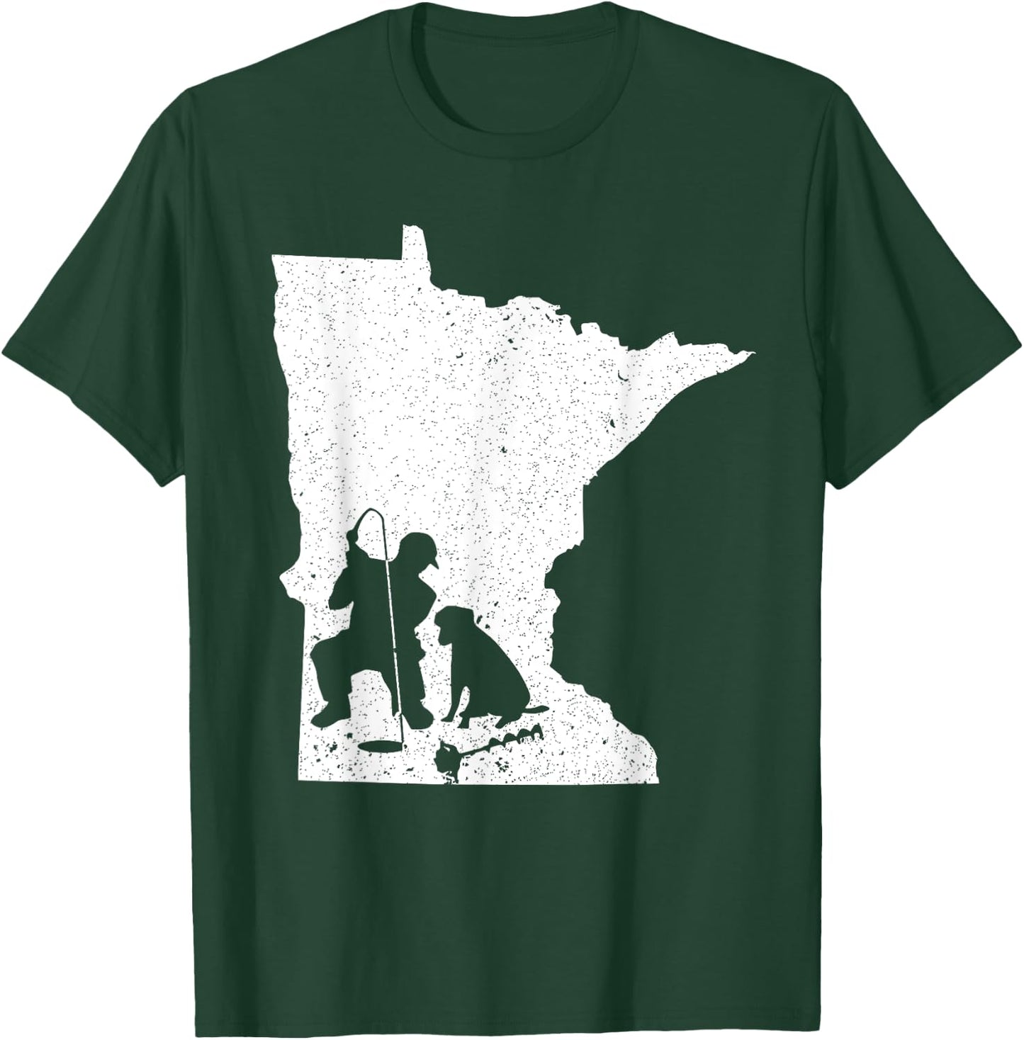 Vintage Minnesota Ice Fishing & Dog Dad Gift Men Women Girls Kids T-Shirt - T-Shirt | Forest