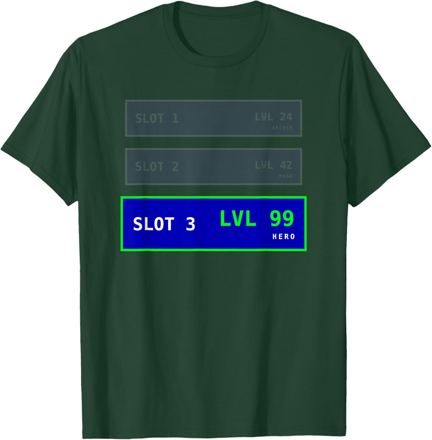 Retro RPG Save Slot Graphic - LVL 99 Hero Character Visual T-Shirt - T-Shirt | Forest