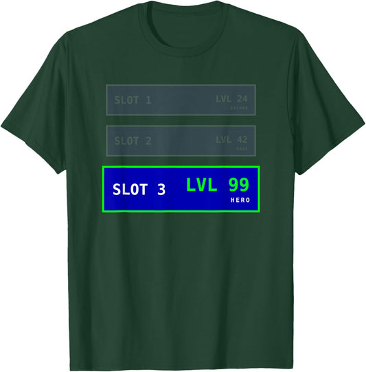 Retro RPG Save Slot Graphic - LVL 99 Hero Character Visual T-Shirt - T-Shirt | Forest