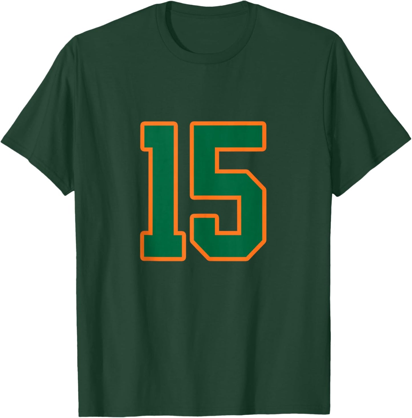 Green and Orange Number 15 Jersey Player Uniform #15 T-Shirt - T-Shirt | Forest
