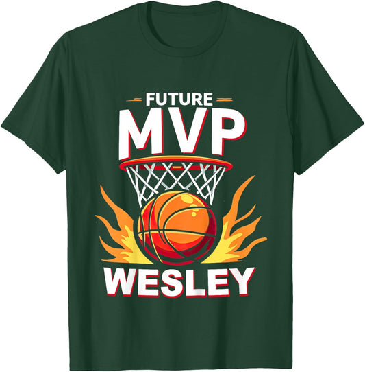 Kids Name Wesley Future Mvp Basketball Birthday T-Shirt - T-Shirt | Forest