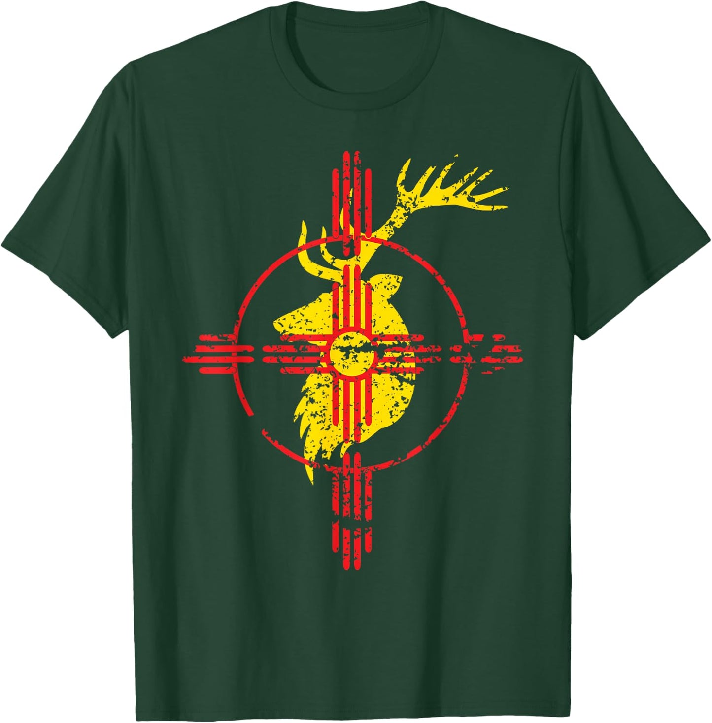 New Mexico State Flag Elk Hunting Zia Symbol Design T-Shirt - T-Shirt | Forest