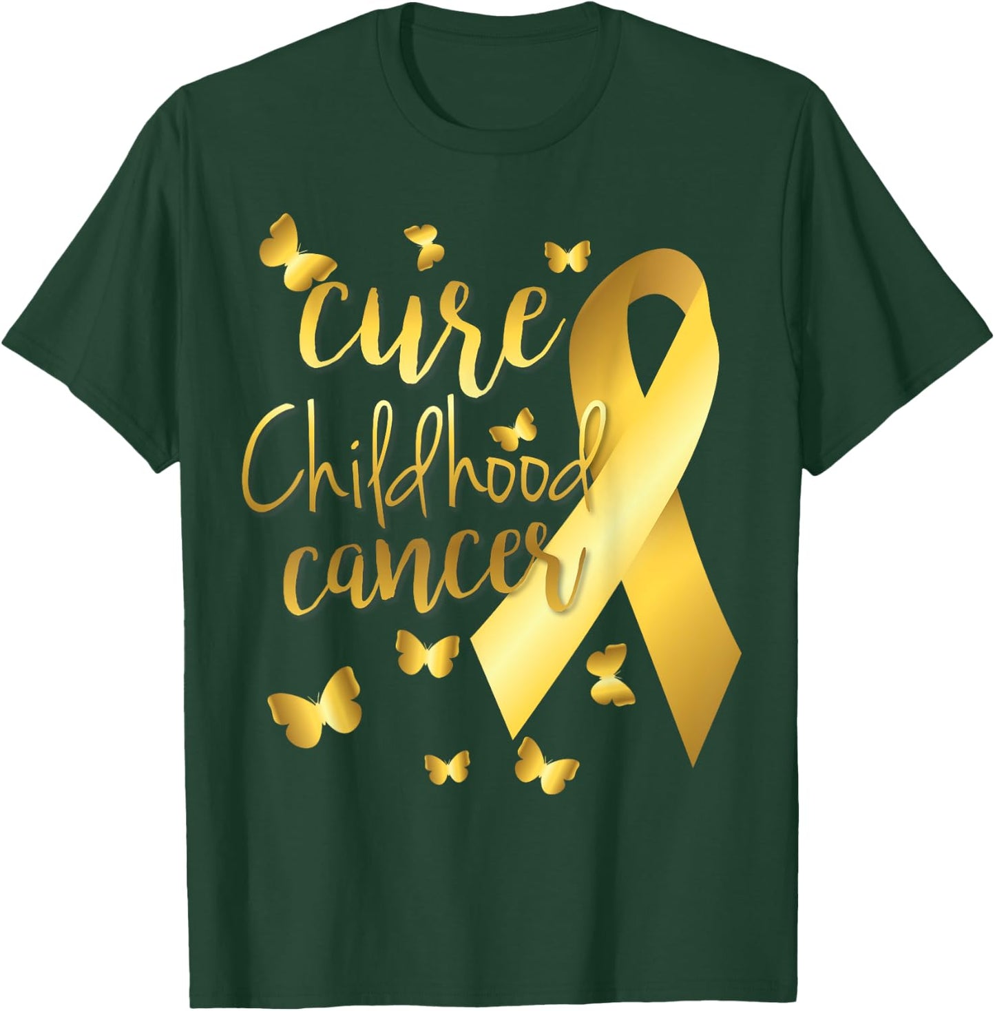 Cure Childhood Cancer with Gold Ribbon T-Shirt - T-Shirt | Forest