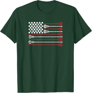 Lacrosse USA Flag Lax Shirt T-Shirt - T-Shirt | Forest