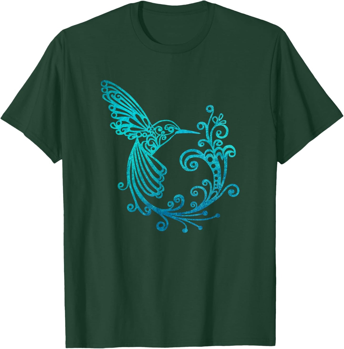Blue Watercolor Stylized Hummingbird Bird Graphic T-Shirt - T-Shirt | Forest