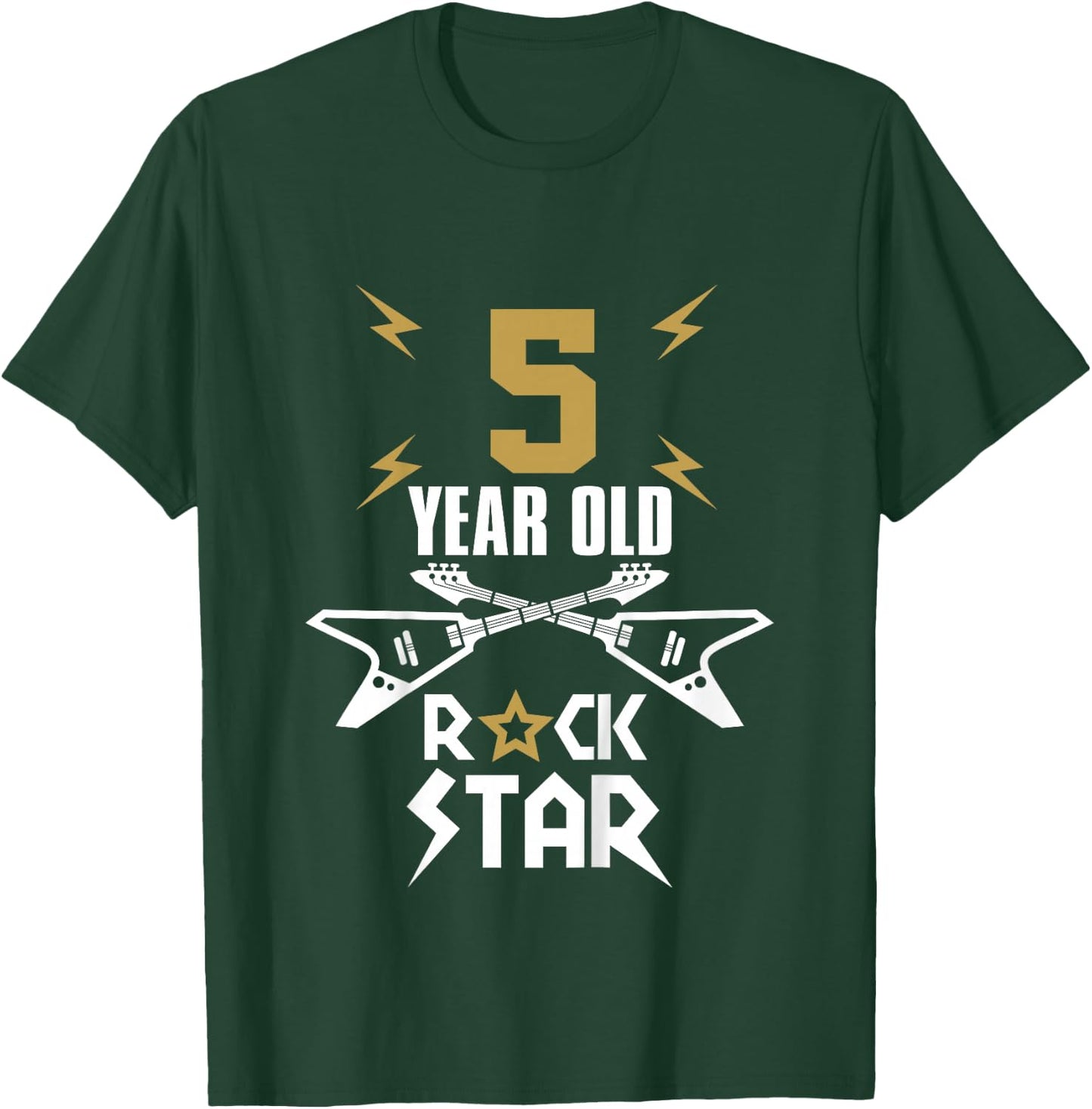5 Year Old Rockstar - Boys Girls Birthday Guitar T-Shirt - T-Shirt | Forest