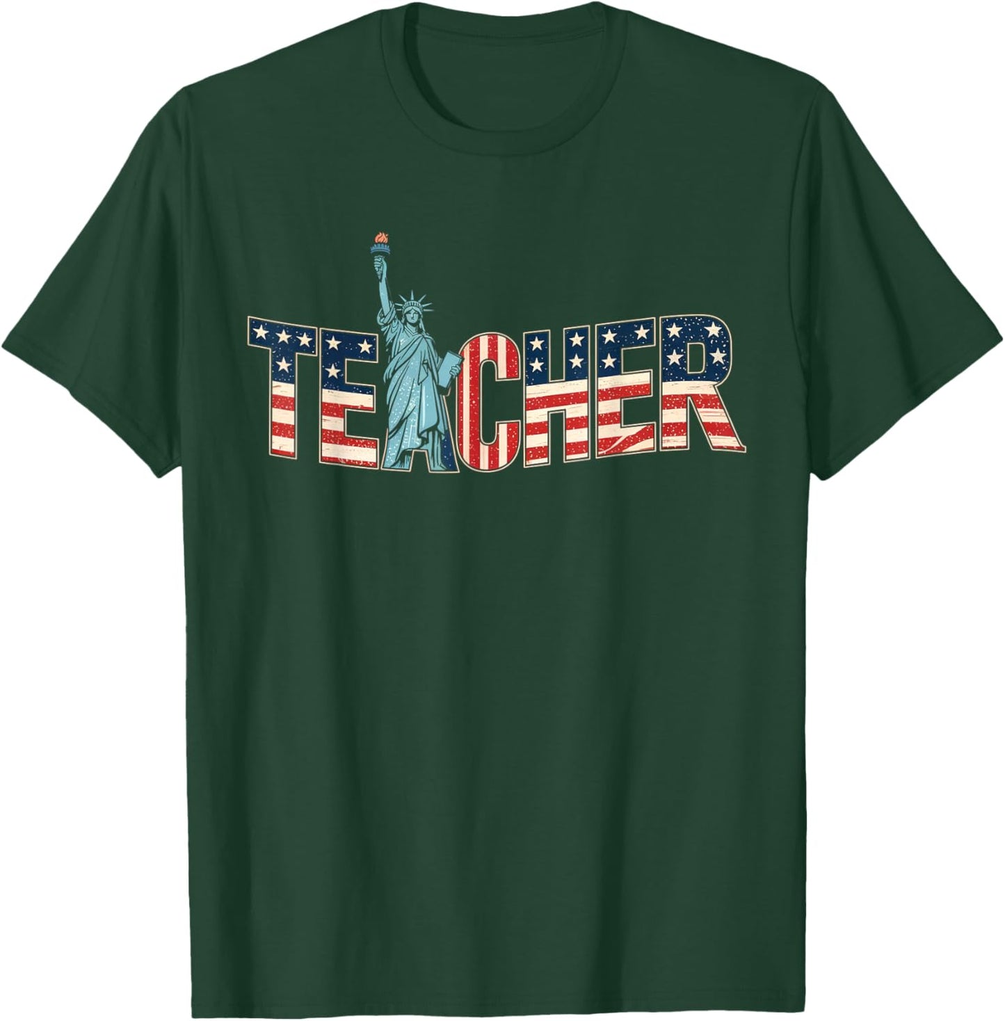 Teacher Life American Flag 4th of July USA Teacher Patriotic T-Shirt - T-Shirt | Forest