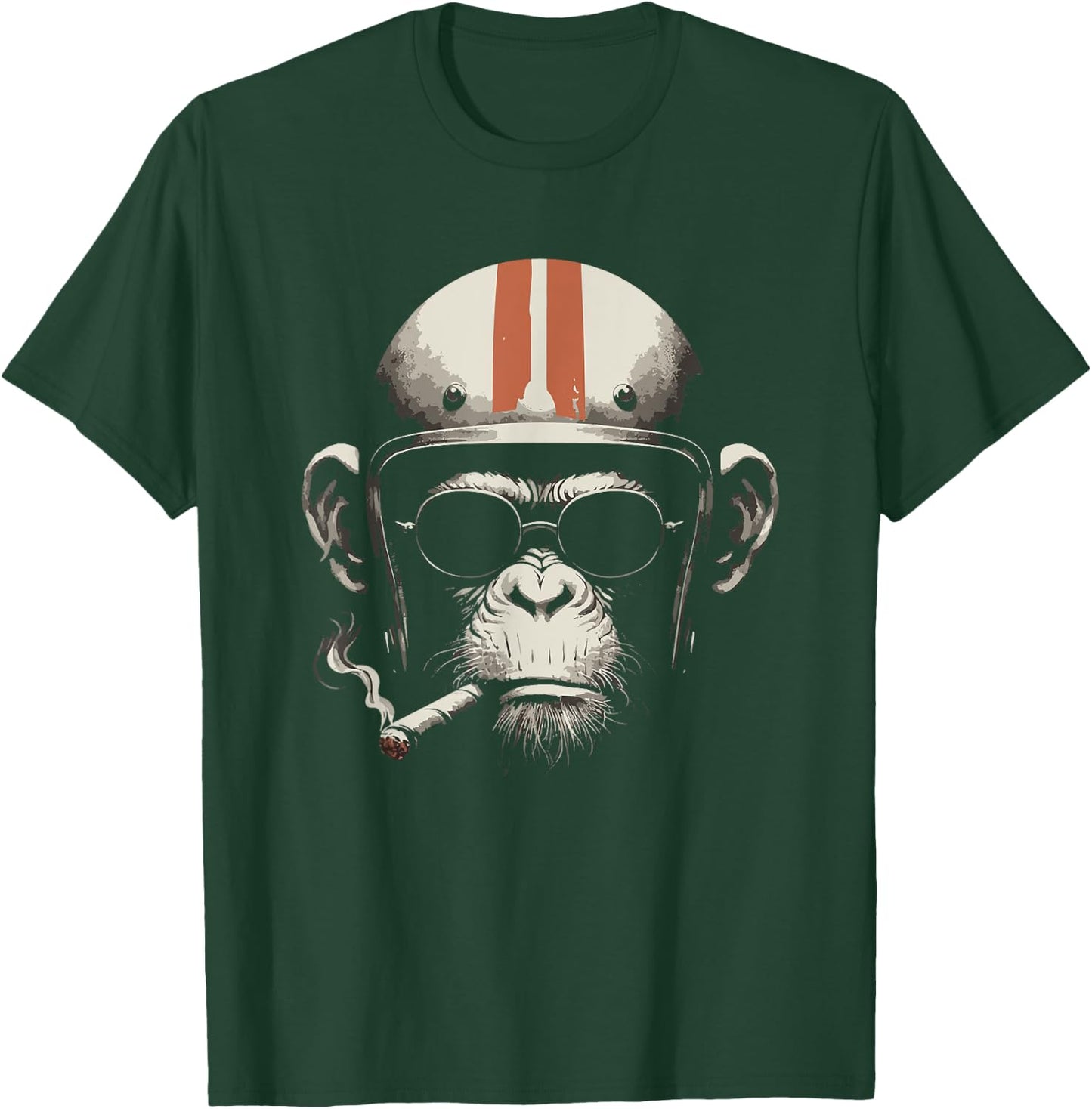 Cigar smoking monkey retro vintage motorcycle biker helmet T-Shirt - T-Shirt | Forest