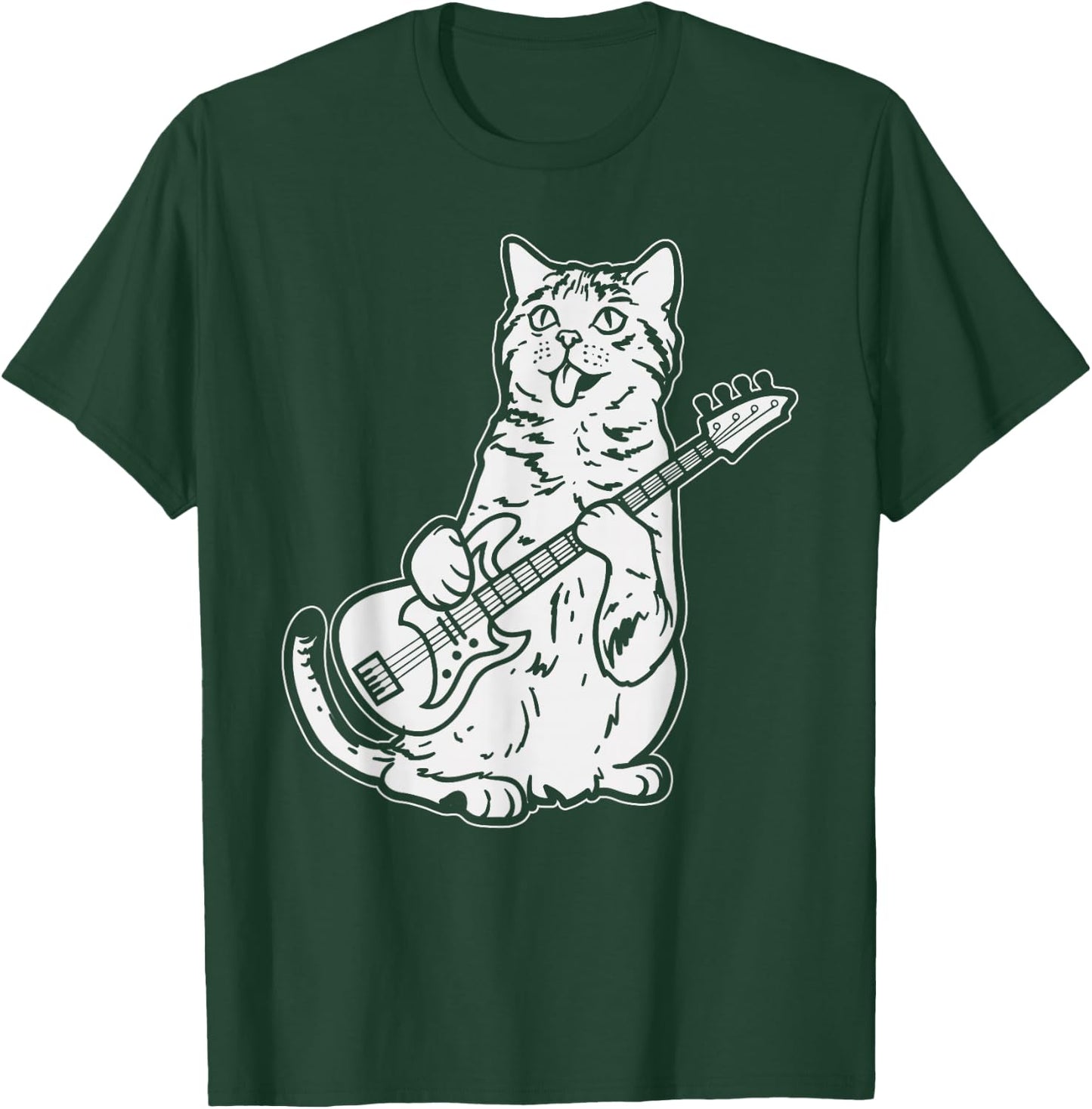 Cat Playing Bass Guitar Musician Animal Pet Music Lover Gift T-Shirt - T-Shirt | Forest