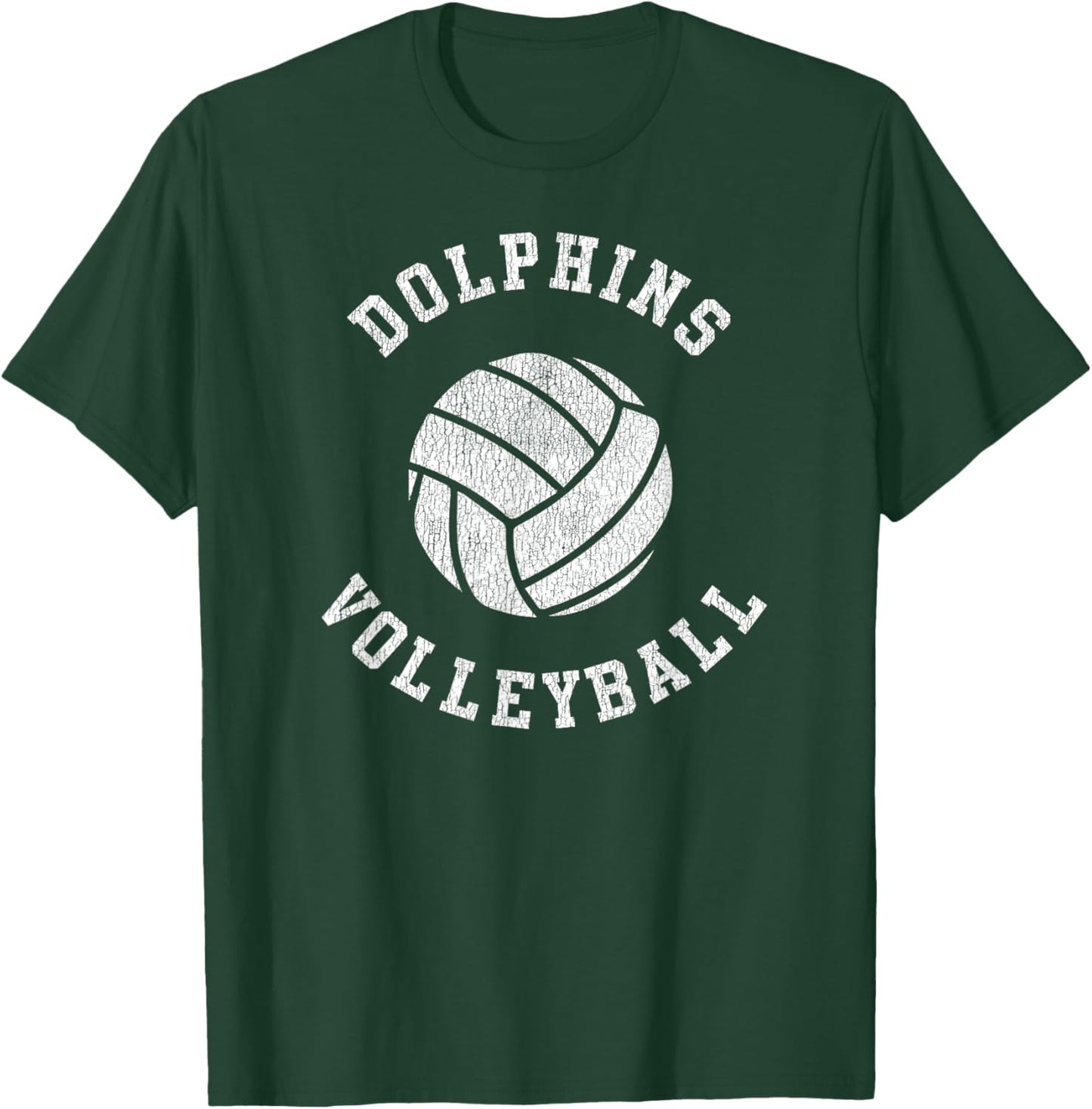 Dolphins Volleyball Retro Distressed Team VB Graphic T-Shirt - T-Shirt | Forest