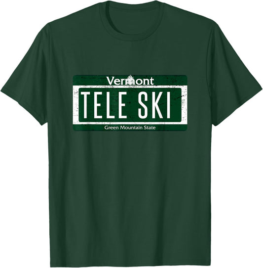 Telemark Skiing Shirt Tele Ski Vermont License Plate T-Shirt - T-Shirt | Forest